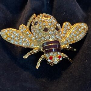 Gold and Red Bee Brooch